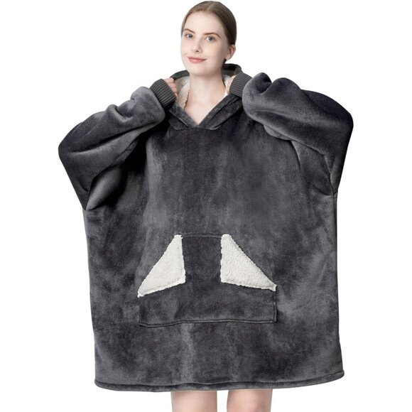 🆕Women A Grey Wearable Oversized Sherpa Fleece Sweatshirt Blanket Giant Hoodie - Picture 6 of 10